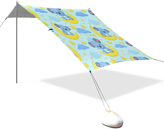 Beach Canopy with Windproof Ropes &amp Sandbags Beach Tent Sun Shade Sun Shelter for Camping Trips Fishing Backyard Fun or Picnics Koalas