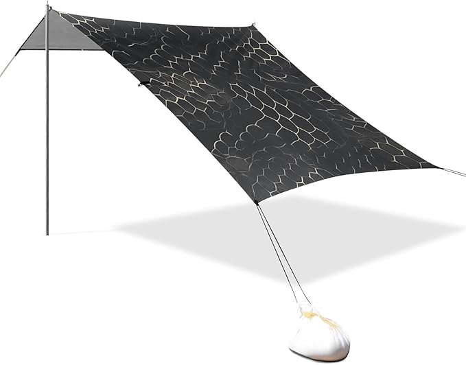 Snake Skin Print Style on The Backgroud of Darkgray Beach Cabana Tent UPF50+ Protection Easy Setup Large Portable Sun Shelter Includes Sand Shovel Sandbags Stability Poles for Camping