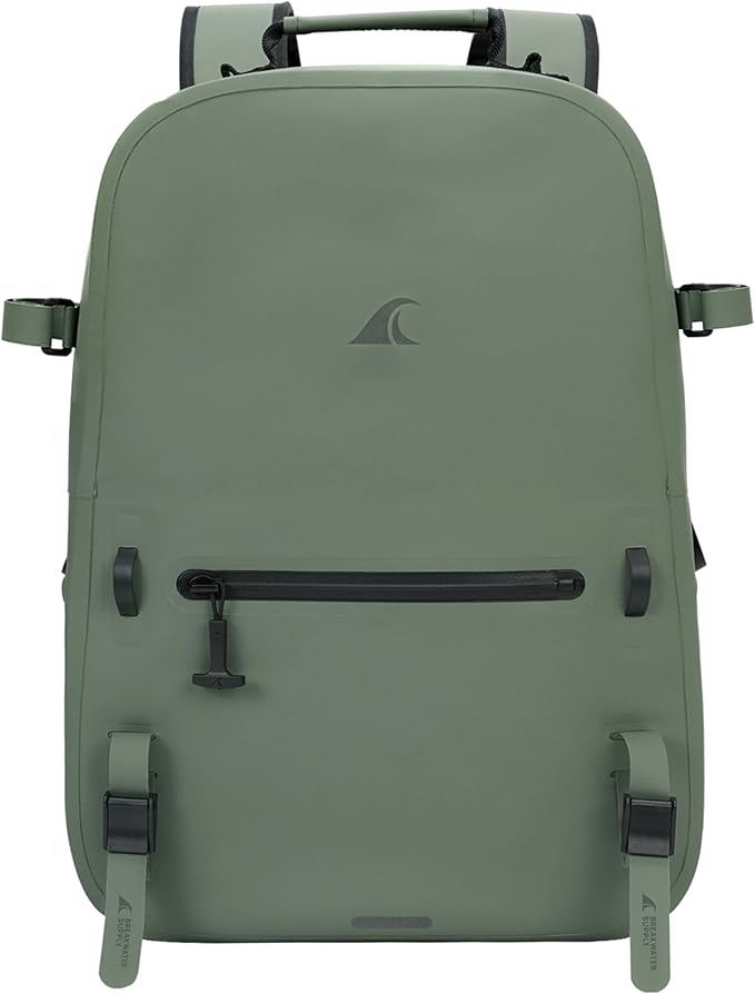 Breakwater Supply™ River Ute Waterproof IP68 Fishing Backpack Floating TPU Submersible Dry Bag with Padded Hip Belt and Airtight Zippers | 20L (River Ute 20L Marsh Green)