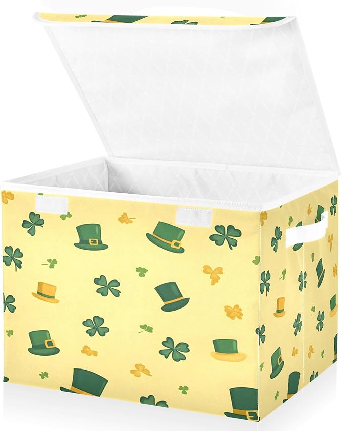 St. Patrick's Pattern Fabric Storage Bins with Lids and HandleFoldable Storage Bins with LidsCloset Organizers for Clothes Storage Room Organization Office Storage Chest Organizer