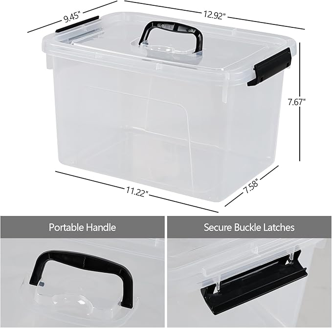 10 L Clear Plastic Storage Bin with Handle Latching Storage Box Bin with Lid 1 Packs