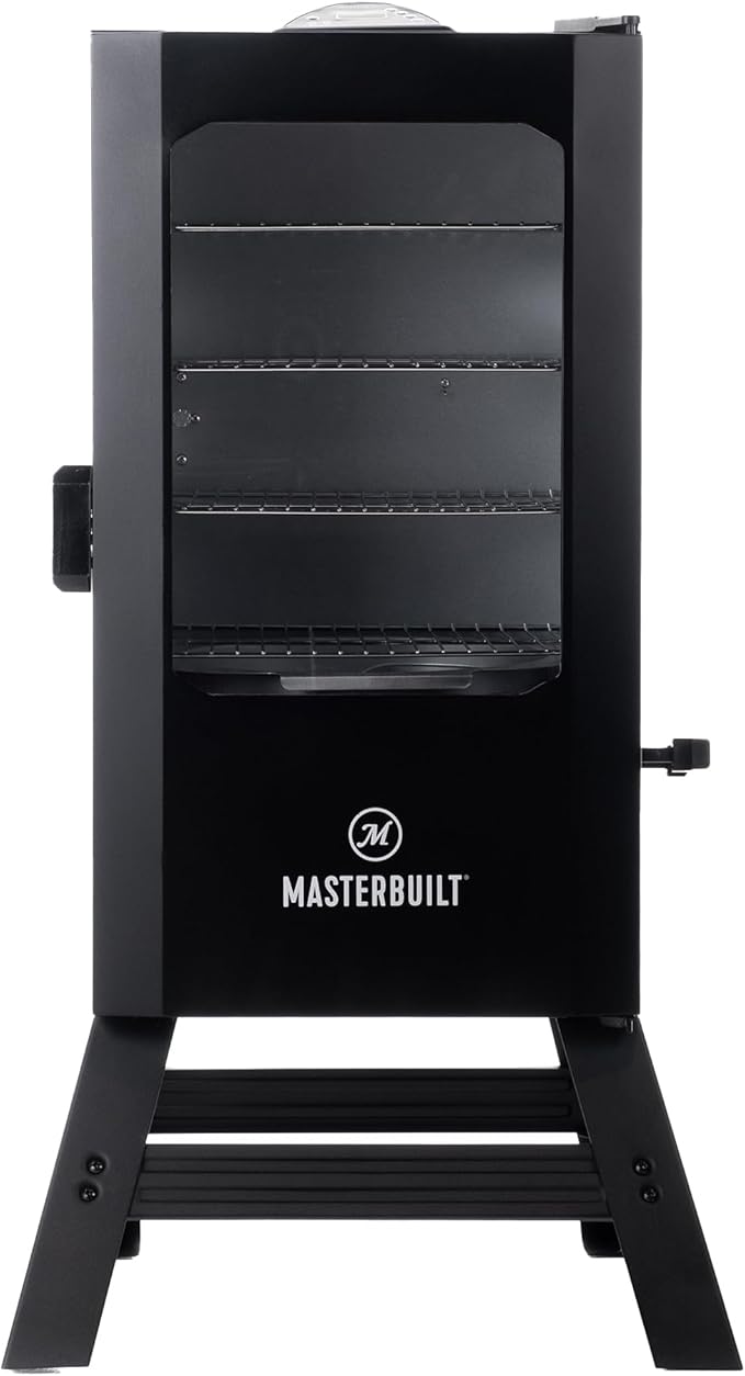 Masterbuilt® 30-inch Digital Electric Vertical BBQ Smoker with Leg Kit Side Wood Chip Loader and 710 Cooking Square Inches in Black Model MB20070421