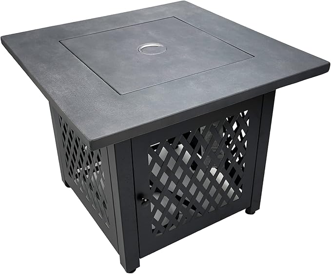 Endless Summer Charles 30 Inch Square Outdoor UV Printed 50000 BTU LP Gas Fire Pit Table with Faux Concrete Mantel Tabletop and Stamped Steel Base