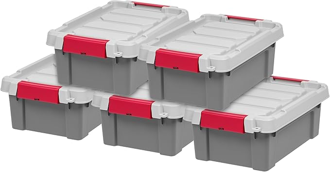 IRIS USA 3 Gallon Lockable Storage Totes with Lids 5 Pack Heavy-Duty Durable Stackable Containers Large Garage Organizing Bins Moving Tubs Rugged Sturdy Equipment Utility Tool Box Gray