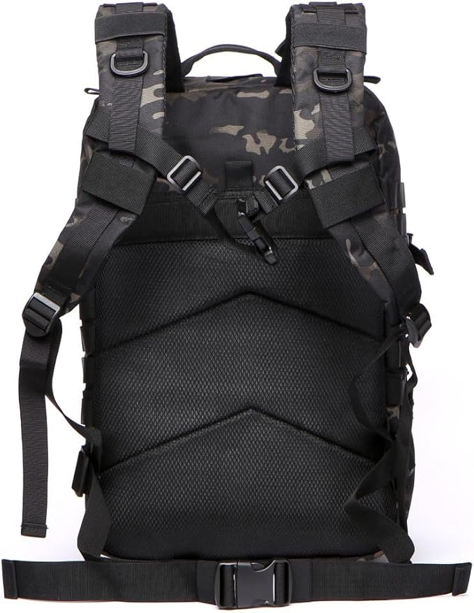 50L Sturdy Nylon Waterproof Fishing Hunting Backpack Outdoor Military Rucksacks Tactical Sports Camping Hiking (Camo black)