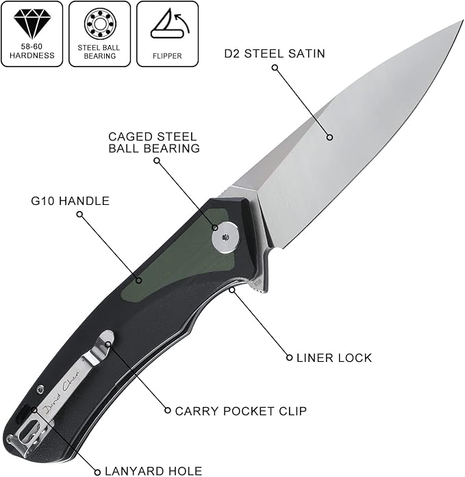 Petrified fish PF838 3.74 D2 steel folding knife outdoor tactical pocket knives G10 handle camping hunting Cutter EDC tool (Green satin)