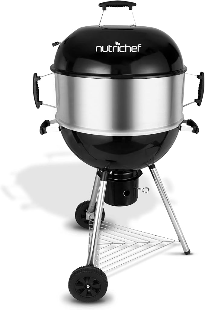 NutriChef Portable Outdoor Charcoal BBQ Grill Barbecue Grills Perfect for Picnic Backyard Patio Camping Offset Smoker with Cover