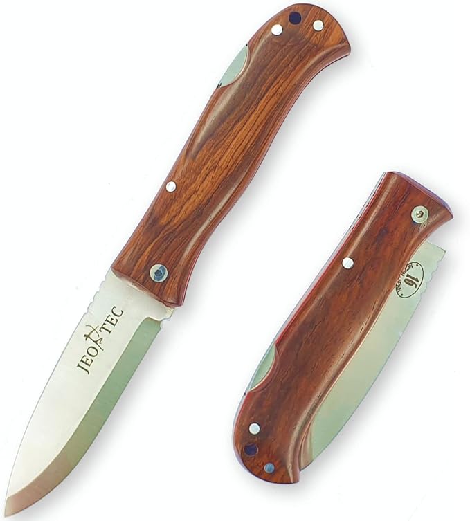 JEO-TEC Nº16 Pocket Folding Knife for Bushcraft Survival Camping Hunting Fishing Outdoor Stainless Steel Sandvik 14C28N Scandi Blade Handmade