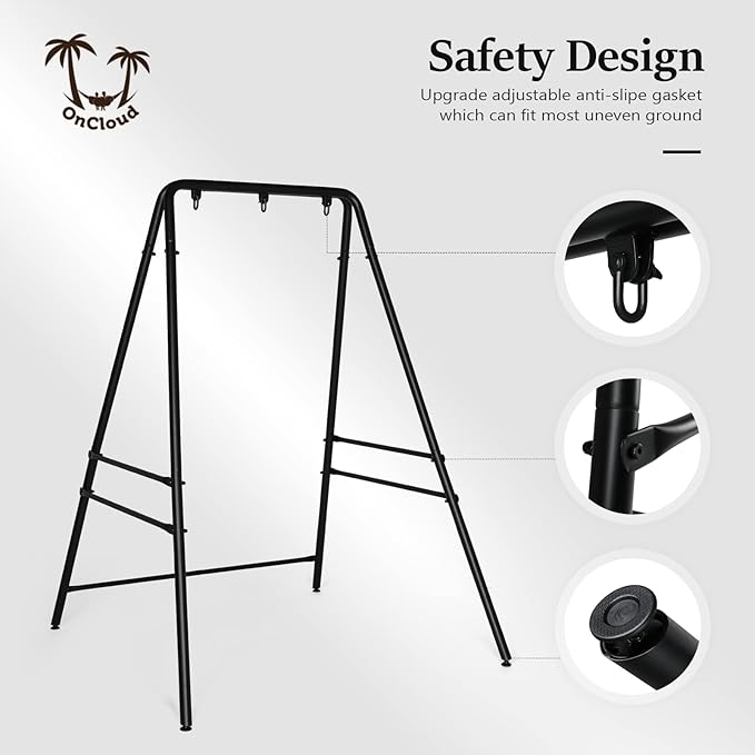 ONCLOUD Outdoor Hanging Chair Stand Heavy-Duty 450 LBS Support Outdoor Hammock Chair Stand for Patio Garden and Backyard Black