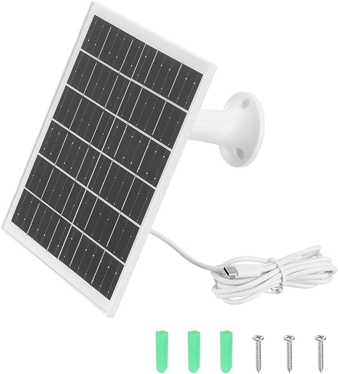 MECCANIXITY Solar Panel for Ring Camera 5W 6V USB Solar Panel Charger with 6ft Type-C Port Cable 360°Adjustable Wall Mount for Security Outdoor Bird Feeder IP65 Waterproof Mono White