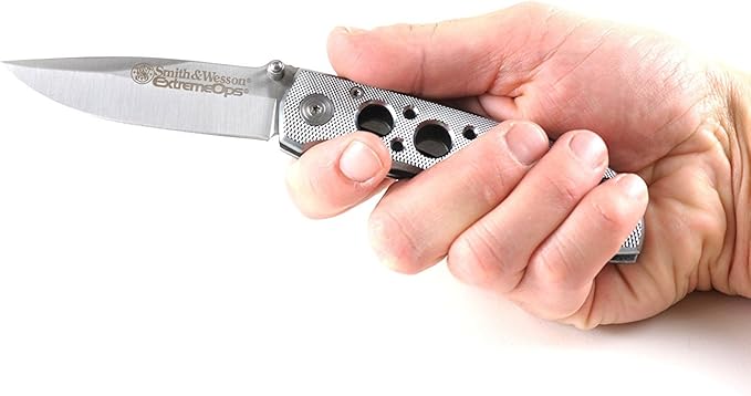 Smith &amp Wesson Extreme Ops CK105H 7.3in S.S. Folding Knife with 3.2in Drop Point Blade and Aluminum Handle for Outdoor Tactical Survival and EDC