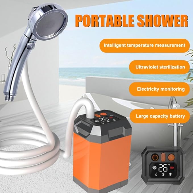 TARSHYRY Shower Pump Portable Rechargeable Real Time Display High Water Pressure for Outdoor Camping Traveling Hiking with USB Rechargeable Design
