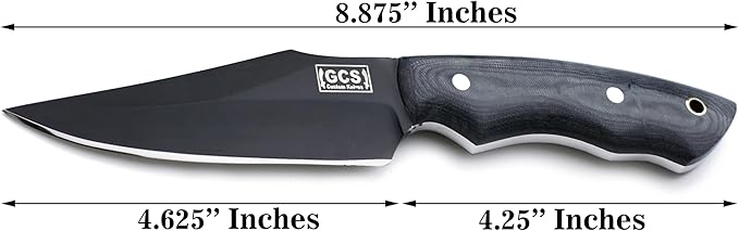 GCS Custom Handmade BLACK G10 Handle Survival Tactical Hunting Knife D2 Tool Steel with Brown Leather Right or Left Hand Horizontal Fixed Blade Knife Sheath GCS247