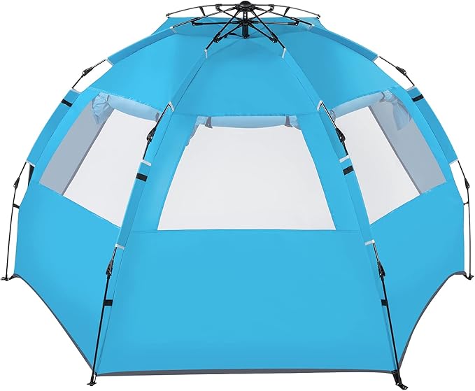 Beach TentPop Up Beach Tent Sun Shade Shelter with Fiberglass Pole Oxford ClothQuick-Open Free Ride Beachs Sun Shade