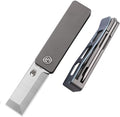 Petrified fish PFE09 Cash Folding Knife1.81 14C28N Satin Blade 1.69oz Titanium Handle Front Flipper Pocket knife for EDC (Blue)