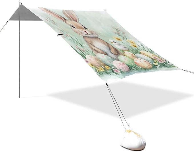 ALAZA Happy Easter Easter Rabbit Eggs Spring Flowers Chick Beach Tent Sun Shelter Portable Canopy Sunshade for Outdoor Camping Picnics Backyard Fun 10x9 ft