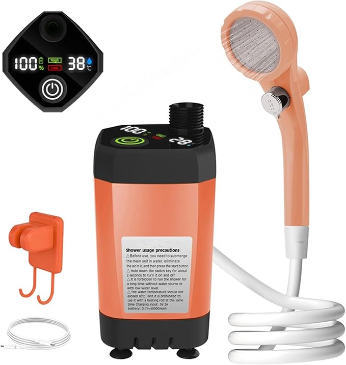 Portable Camping Shower Pump for Traveling: Water Pump with 6000mA Rechargeable Battery &amp Bucket for Family Camping Trip