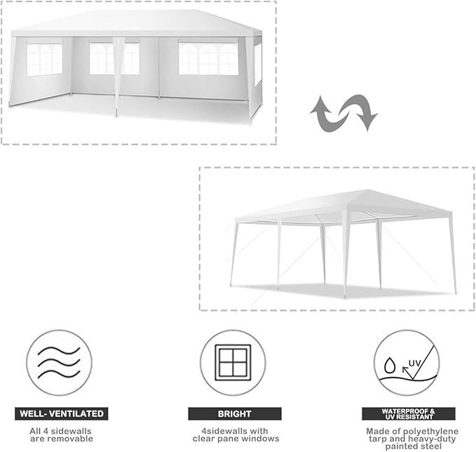 TANGKULA 10 x 20 Feet Outdoor Canopy Tent Wedding Party Tent with Removable Sidewalls Pavilion Canopy Cater for Party Events Backyard White