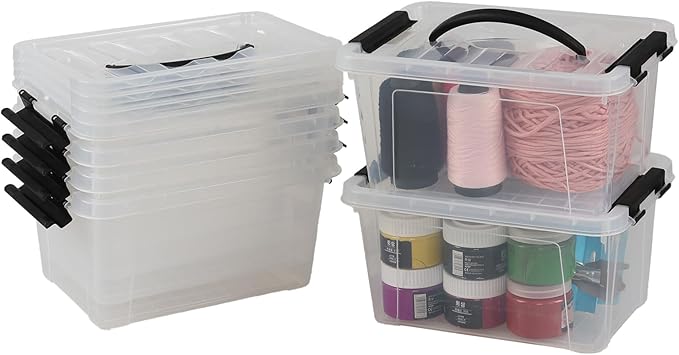 6 Liter Plastic Storage Box Clear Storage Bin with Lids Set of 6
