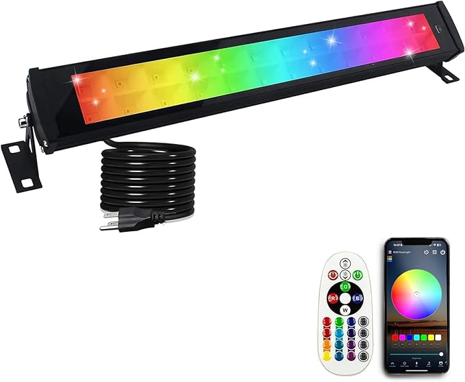 50W RGB Wall Washer Light RGB Light Bar LED Smart Wall Lights with Remote Control Waterproof IP66 Dimmable LED Flood Light Bar Indoor Lights for Building Stage Wedding Party