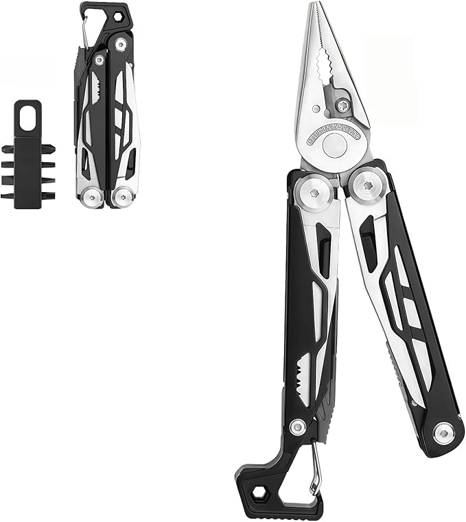 Multitool25-in-1 Full-SizeLightweight EDCMulti-Purpose PliersFolding Knife Camping Knives &amp Tools Outdoor Survival Gear Men Gift IdeasGifts for Hunters Men who have Everything (Black-Silve