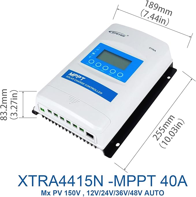 EPEVER MPPT Solar Charge Controller 40A 12/24/36/48V Auto Max PV 150V XTRA4415N-G3 Solar Panel Regulator for Gel Sealed Flooded Lithium User
