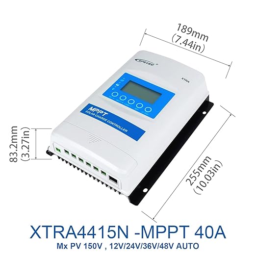 EPEVER MPPT Solar Charge Controller 40A 12/24/36/48V Auto Solar Panels Max PV 150V Common Negative Ground Solar Regulator LED &amp LCD Display for Gel Sealed Flooded Lithium Type (XTRA4415N)