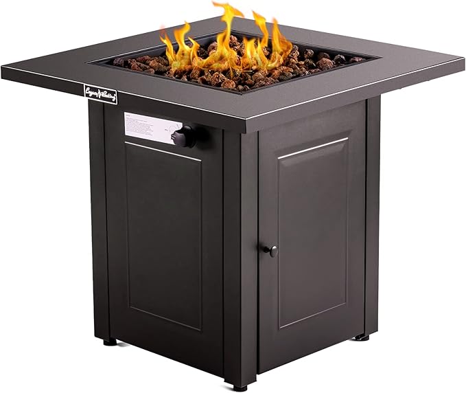 LEGACY HEATING 28-Inch Propane Fire Pit Table Gas Square Outdoor Fire Table Dinning with Lid Lava Stone 50000BTU ETL Certification for Outside Garden Backyard Deck Patio