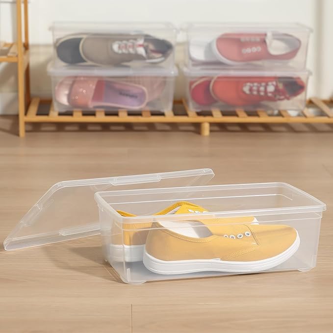 8 Packs 6 Quart Latching Storage BoxShoe Boxes Clear Plastic Stackable Storage Bins With Lids Stackable Storage Containers Plastic Shoe Boxes With Lids (Clear 8 Pack)