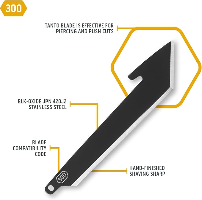 OUTDOOR EDGE RAZOR VX1 Black with 3 Black Drop Point Blades 1 Serrated Blade &amp 6 Tantos - Replaceable Blade EDC Folding Pocket Knife - 3 Stainless Blade Black Anodized Aluminum Handle
