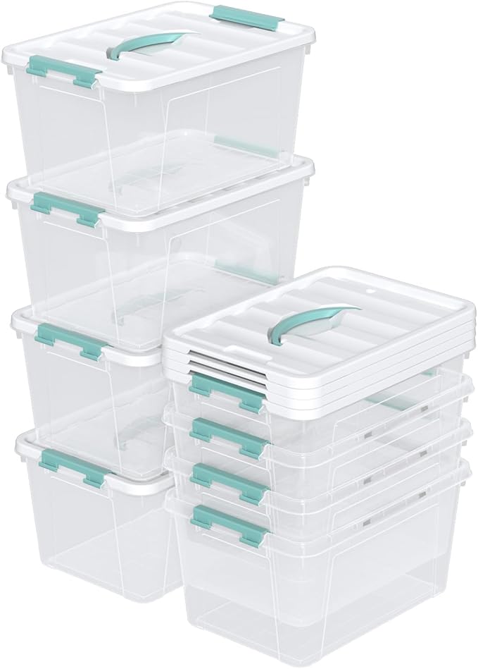 Stackable Storage Bins Under Bed Storage Containers with Lids Shoe Organizer Plastic Storage Bins Clear Shoe Boxes with Locking Latches 14qt (8 Pack)