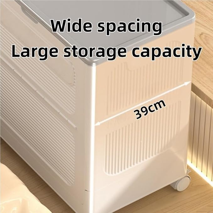 Flip-top Storage Cabinet Clothes Storage Box with 4 Wheels Plastic Foldable Storage Box Multi-functional Storage Bin for Living Room Bedroom(Brown)