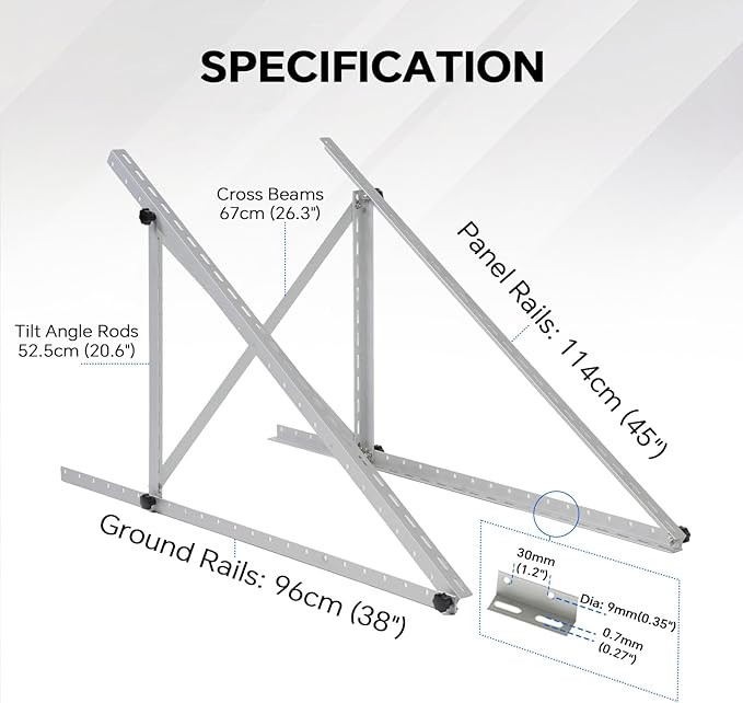 45 Inch 4 Sets Solar Panel Mounting Brackets Kit 0-90 Adjustable Solar Panel Tilt Mount Brackets for 100-400W Panels Windproof for RoofRVGround Boat and Off-Grid . (4Sets Upgrade)