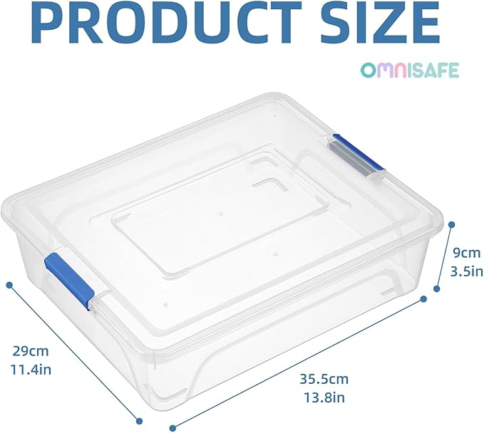 Plastic Storage Bin with Lid Stackable Design Clip Box for Crafts Supplies and Office Items Container (4 Pack 10 Quart Blue)