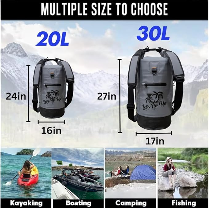 Let's Tie Up Waterproof Dry Bags for Boating and Outdoors | Ultimate Roll-Top Dry Bag: Style Functionality and 100% Waterproof Protection for All Your Boating and Outdoor Adventures | 30L