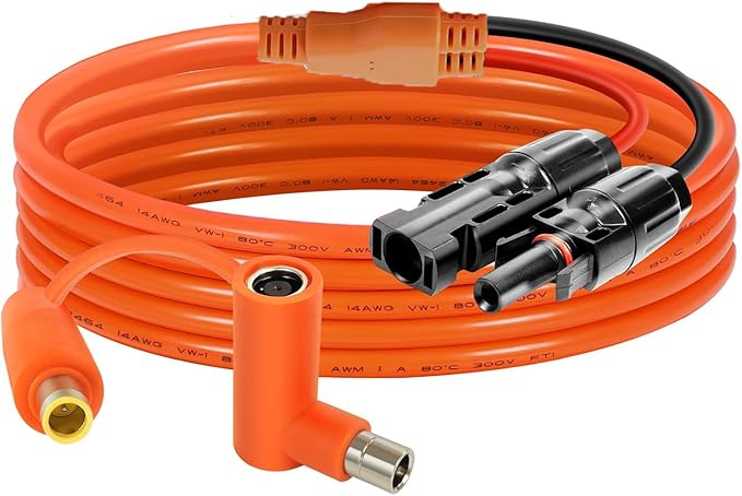 Solar Connector to DC 8mm Adapter Cable 10FT 12AWG + 14AWG Tinned Copper Wire with DC7909 to DC8020 Adapter Heavy Duty Charging Cable for Portable Power Station RV Outdoor Camping