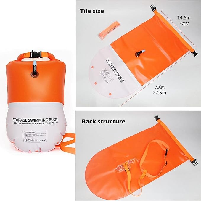 Alomejor 20L Swim Buoy Tow Float Bag Inflatable Swim Bubble with Dry Storage Space for Swimmers and Triathlon