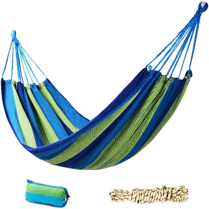 Portable Hammock Single Double Camping Hammock with Storage Bag Rainbow Stripe Hammocks for Camping Travel for Backpacking Beach (Color : Blue Stripes/Double)