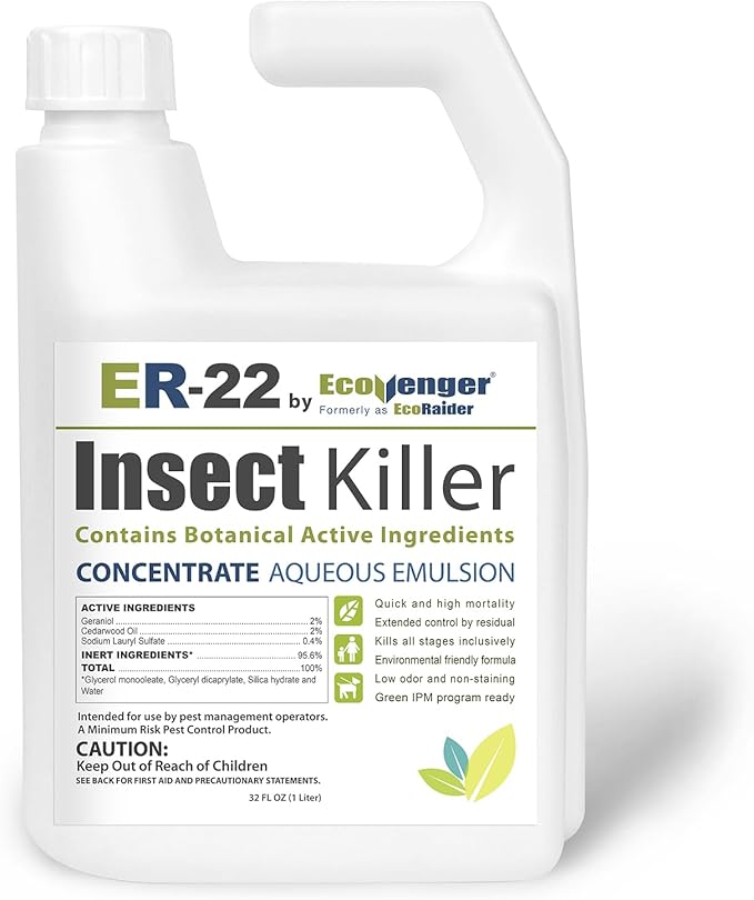 Ecovenger ER-22 by EcoRaider Professional Grade Insect Killer Concentrate 32OZ for Bed Bugs 100% Efficacy Extended Residual Green and Non-Toxic
