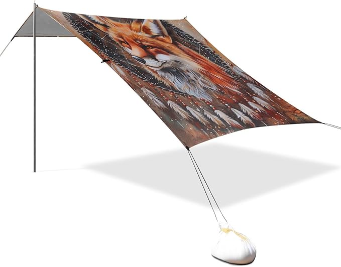 ALAZA Fox Dreamcatcher Beach Tent Sun Shelter Portable Canopy Sunshade for Outdoor Camping Picnics Backyard Fun 10x9 ft