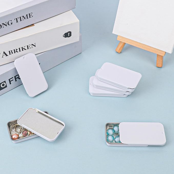 70 Pack White Slide Top Tin Containers Mini Metal Tin Box with Slide Lid Empty Lip Balm Containers for DIY Projects Pills Candies Jewelry (2.36 x 1.34 x 0.43 Inch)