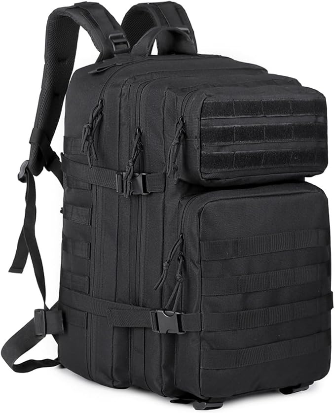 48L 3-day Tactical backpack heavy duty zipperHiking Camping Hunting Climbing backpack Nylon canvas Knapsack Outdoor backpack (Black)