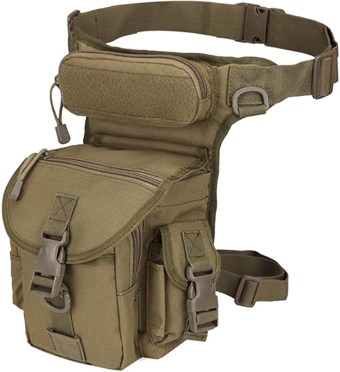 pistro Waterproof Waist Packs Utility Pouch Bag Cross Over Leg Rig Hip/Thigh Bag - Army Green