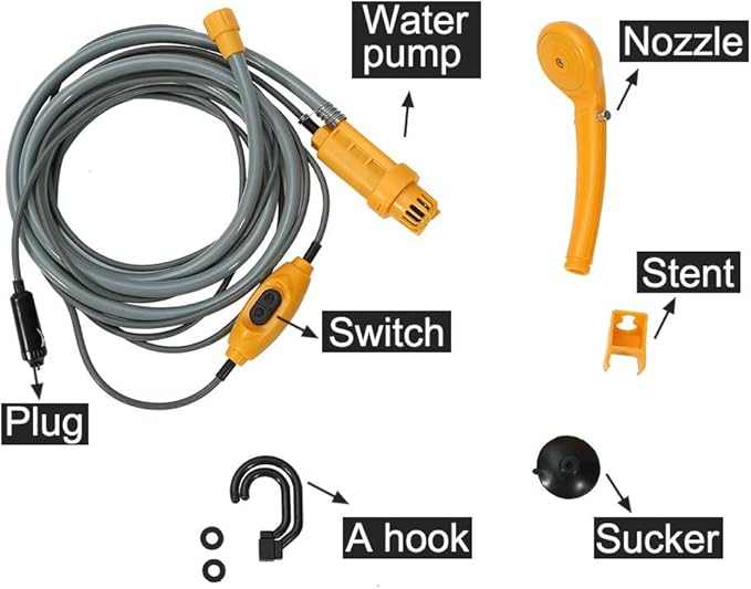 Portable Camping Shower 12V Electric Portable Camping Shower Shower Bag with Removable Hose Suitable for Camping Boating Fishing Pet Cleaning