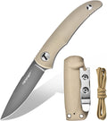 TONIFE Nova 2.68'' Blade Mini Neck Knife Full Tang Fixed Blade Knife with Kydex Sheath and Adjustable Paracord Lanyard for Camping Outdoor Survival Tool (Warm Sand+Gray Titanium)