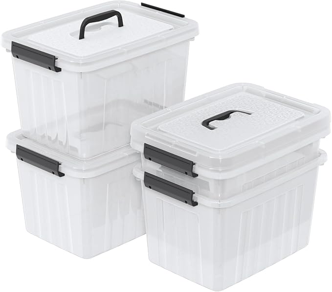 18 Quart Clear Storage Bin with Lid 4-Pack Plastic Storage Latch Box with Handles