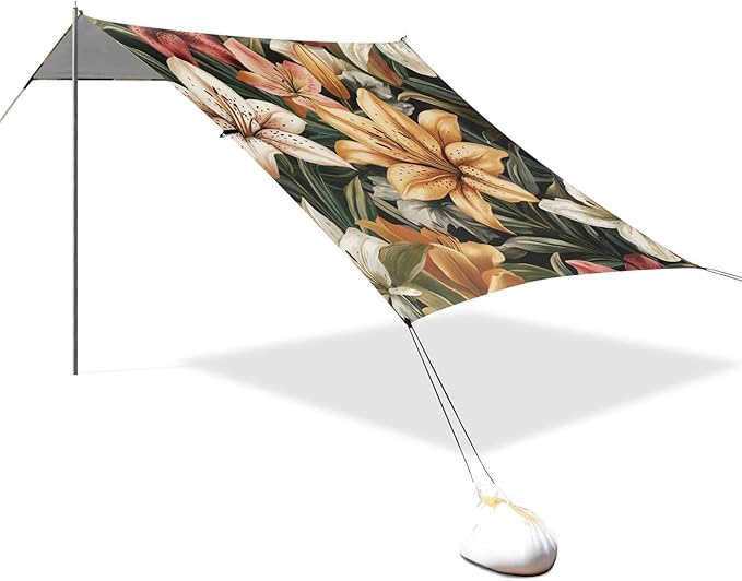 ALAZA Vintage Garden Colorful Flowers Lily Beach Tent Sun Shelter Portable Canopy Sunshade for Outdoor Camping Picnics Backyard Fun 10x9 ft