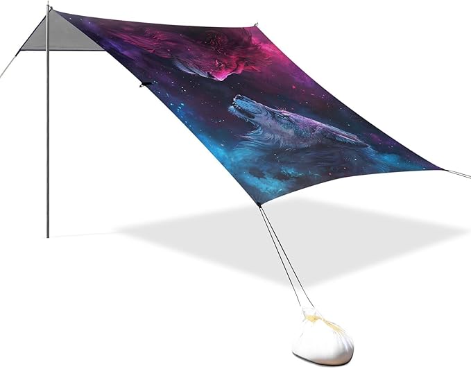 ALAZA Lions Nebula Beach Tent Sun Shelter UPF50+ Protection Beach Shade Canopy w/ 4 Sandbags for Outdoor Camping Fishing Backyard Fun Picnic 10x9 ft