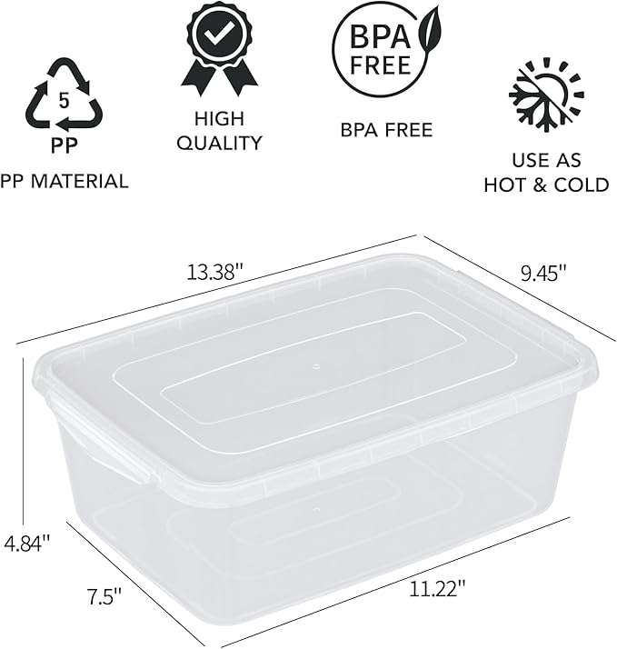 6.5 Quart Clear Plastic Bin Small Pizza Dough Box Storage Containers with Lids 4 Packs