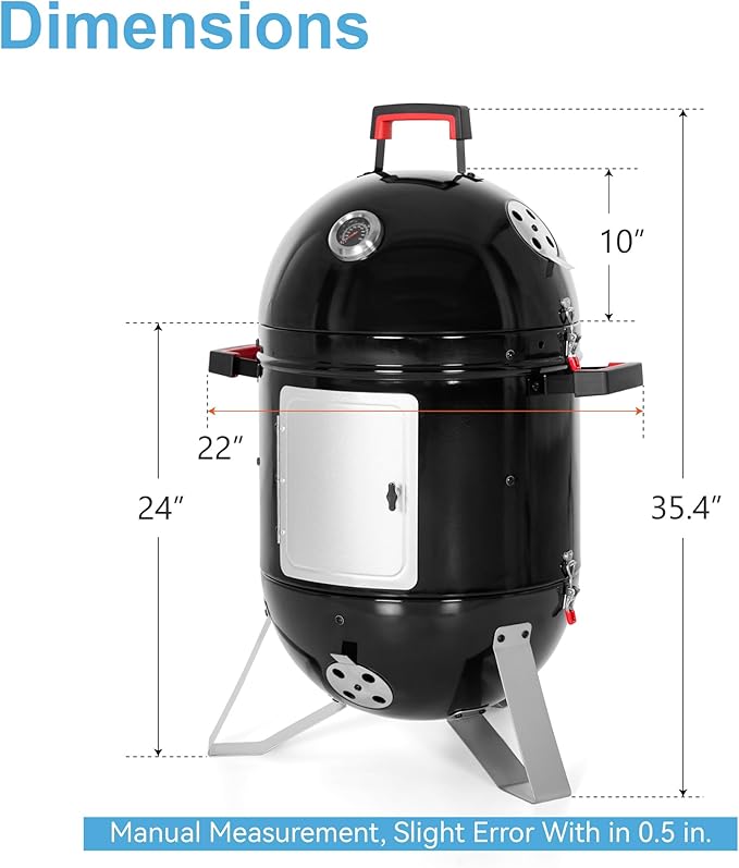 GREEN PARTY 18 Vertical Charcoal Smoker Grill Bullet Water Smoker Barbeque Grill Outdoor BBQ Smokers Portable Meat Smoker Grill for Deck Patio Backyard Balcony Parties